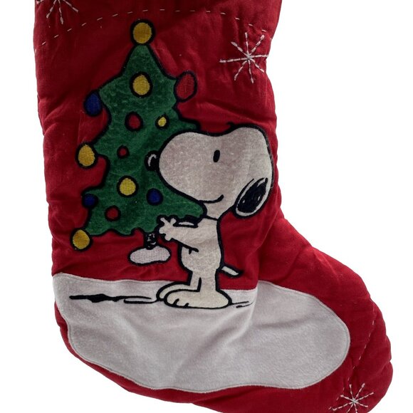 Pottery Barn Kids Lillie Peanuts Snoopy Quilted Christmas Tree Holiday Stocking - Picture 12 of 14